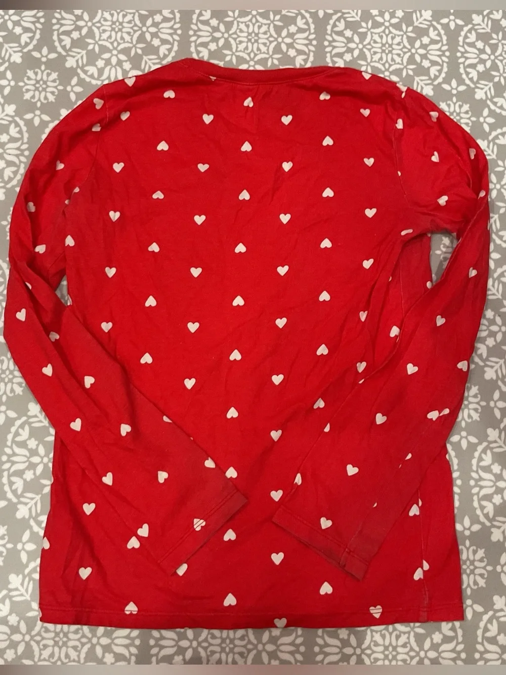 Old Navy Girls Red Long Sleeve Shirt White Heart Print Size L (10/12)